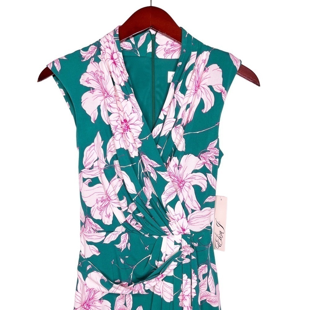 ELIZA J NWT Sleeveless Faux Wrap Tie Waist Dress Size 2 in Garden Floral Green - Picture 2 of 16